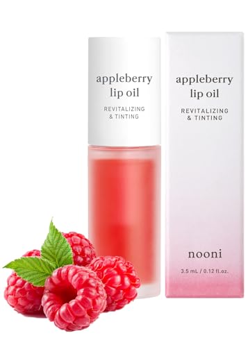 NOONI Korean Lip Oil - Appleberry | Lip Stain, Gift, Long-Lasting, Moisturizing, Plumping, Revitalizing, and Tinting for Dry Lips with Raspberry Fruit Extract, 0.12 Fl Oz