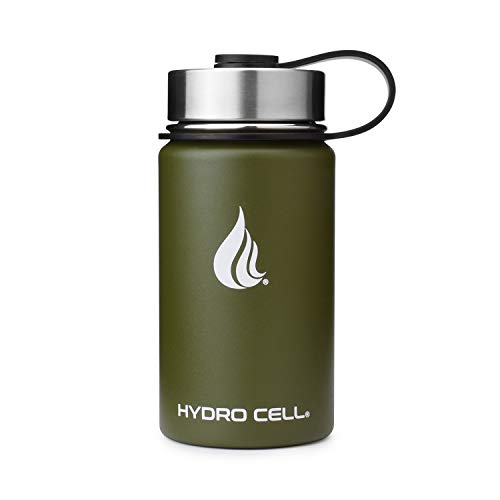 HYDRO CELL Stainless Steel Insulated Water Bottle with Straw - For Cold & Hot Drinks - Metal Vacuum Flask with Screw Cap and Modern Leakproof Sport Thermos for Kids & Adults (Army 14oz)