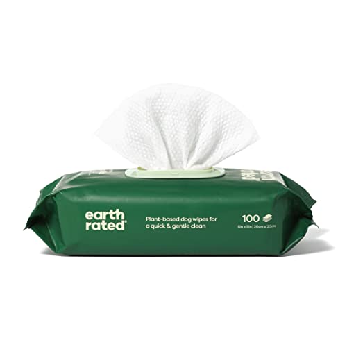 Earth Rated Plant Based Dog Wipes - Cleaning and Odor-Controlling Grooming Wipes for Paws, Body, and Butt - Perfect for Puppy and Adult Dogs - Unscented - 100 Count