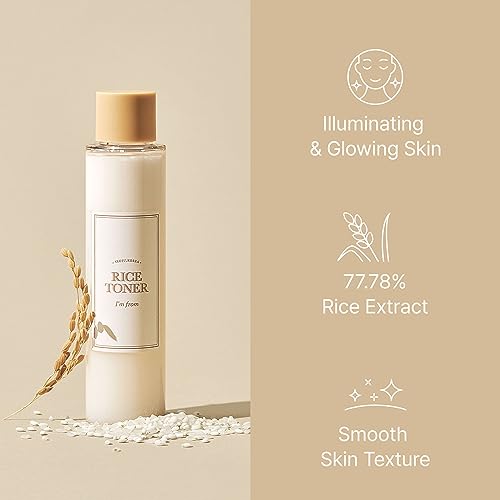 I'm From Rice Toner, 77.78% Rice Extract from Korea, Glow Essence with Niacinamide, Hydrating for Dry Skin, Vegan, Alcohol Free, Fragrance Free, Peta Approved, K Beauty Toner, 5.07 Fl Oz, Valentine