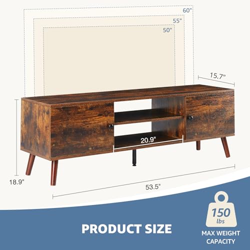 DUMOS TV Stand for 55 60 inch TV, Entertainment Center with Storage Cabinet, Mid Century Modern Media Console Table, Adjustable Hinge, Wooden Television Furniture for Living Room, Office, Retro Brown