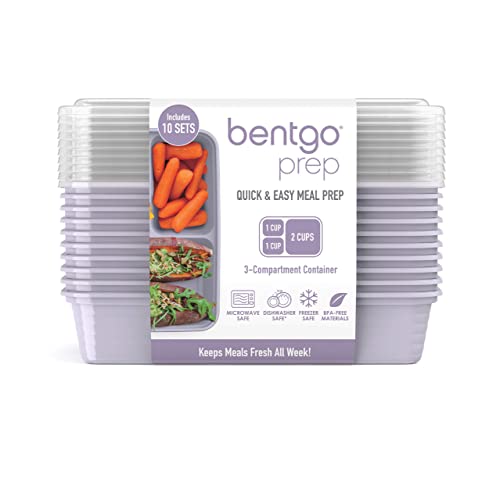Bentgo® Prep 3-Compartment Containers - 20-Piece Meal Prep Kit with 10 Trays & 10 Custom-Fit Lids - Durable Microwave, Freezer, Dishwasher Safe Reusable BPA-Free Food Storage Containers (Lilac)