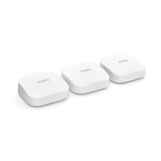 Amazon eero Pro 6E mesh Wi-Fi System | Fast and reliable gigabit + speeds | supports blazing fast gaming | Coverage up to 6,000 sq. ft. | 3-pack, 2022 release