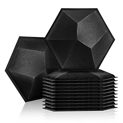 Sonic Acoustics 12 Pack 3D Hexagon Acoustic Panels 14" X 12" X 0.2" High Density Acoustic Absorption Panels, 3D Soundproofing Insulation Panel (Black)