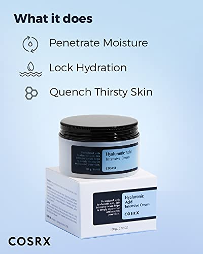 COSRX Hyaluronic Acid Moisturizing Cream, Long-lasting Hydration, Rich Moisturizer for Sensitive Skin 3.52 oz / 100g, Korean Skin Care, Animal Testing Free, Parabens Free