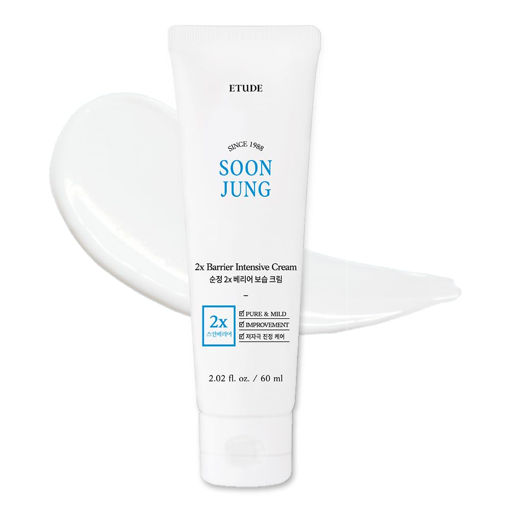 ETUDE House SoonJung 2x Barrier Intensive Cream 60ml (21AD) | Hypoallergenic Shea Butter Hydrating Facial Cream for Sensitive Skin, Water-oil Balance & Panthenol for Damaged Skin | K-beauty
