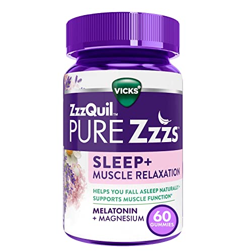 Vicks ZzzQuil Pure Zzzs Sleep+ Muscle Relaxation Melatonin Sleep Aid Gummies, Supports Healthy Muscle Function, Melatonin + Magnesium, No Next-Day Grogginess, Drug-Free & Non-Habit Forming, 60ct