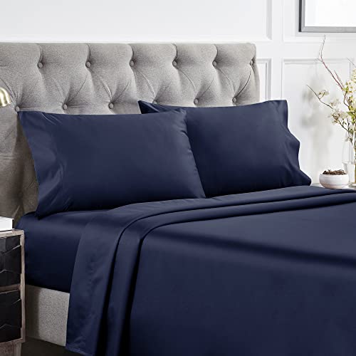 California Design Den Luxury 4 Piece Queen Size Sheet Set - 1000 Thread Count, 100% Cotton Sateen, Deep Pocket Fitted and Flat Sheets, Includes Pillowcase Set, Soft and Thick Cotton - Deep Blue