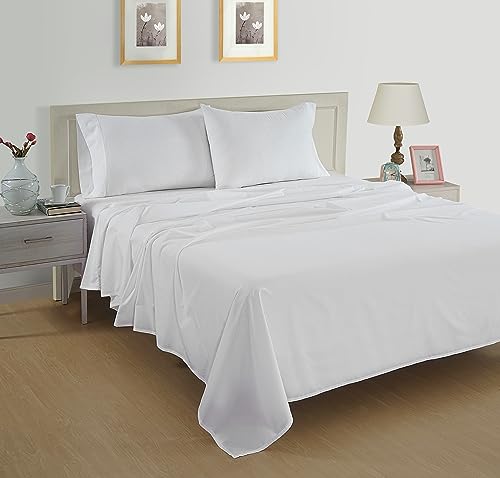 LANE LINEN 100% Organic Cotton Full Size Bed Sheets, Super Soft Long Staple Cotton Bed Sheets Full Size, Percale Weave Bedding Sheets and Pillowcases - White Full Sheet Set Fits 15" Deep Mattress