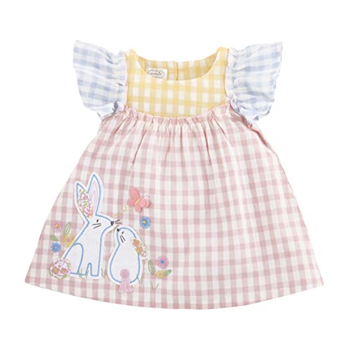 Mud Pie Girls Bunny Gingham Dress, Pink, 3-6 Months