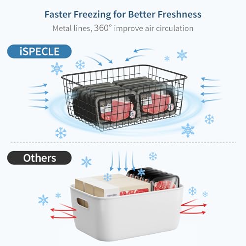 iSPECLE Freezer Organizer Bins - 4 Pack Upright Freezer Baskets for 16, 17, 21 cu.ft Standup Freezer, Sort and Easily Get Food, Durable Freezer Organizer Fully Use Space Improve Air Circulate, Black