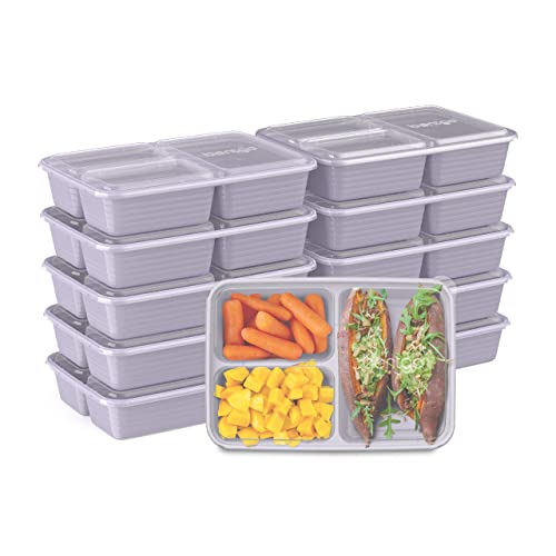 Bentgo® Prep 3-Compartment Containers - 20-Piece Meal Prep Kit with 10 Trays & 10 Custom-Fit Lids - Durable Microwave, Freezer, Dishwasher Safe Reusable BPA-Free Food Storage Containers (Lilac)