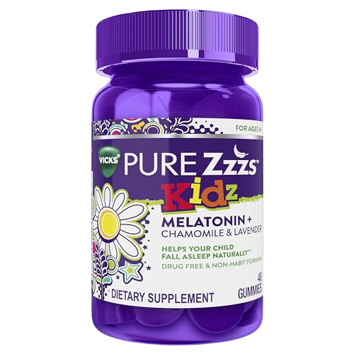ZzzQuil VICKS PURE Kidz, Melatonin Sleep Aid Gummies for Kids and Children, Helps Your Child Fall Asleep Naturally, Low Dose Melatonin, Berry Flavored, 48 Gummies