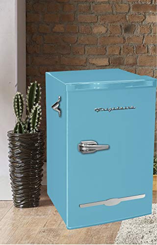 Frigidaire EFR376-BLUE 3.2 Cu Ft Blue Retro Bar Fridge with Side Bottle Opener