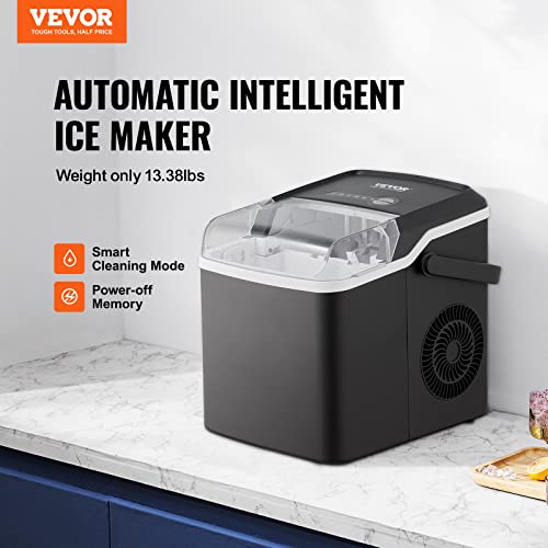 VEVOR Ice Maker Countertop, 26lbs in 24 Hours,9 Cubes Ready in 7 Minutes, Self Cleaning Countertop Ice Maker with Scoop and Basket for Home Kitchen Camping Office