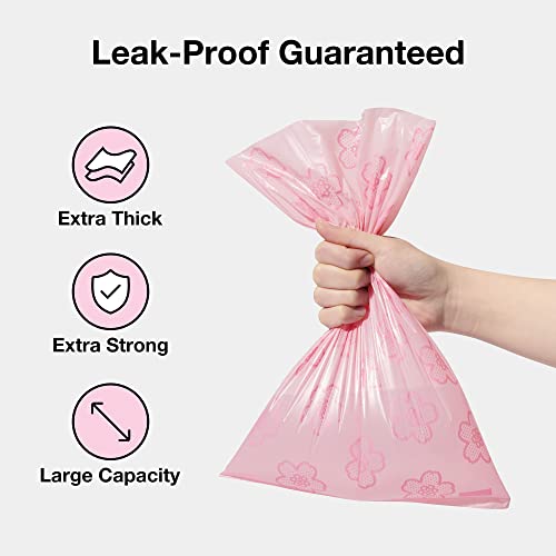 VETRESKA Dog Poop Bag Dispenser with Cherry Blossom Scented Bags, Leak Proof, Extra Thick Waste 1 Count Holder and 105 Bags for Walking Cats Litter, Pink