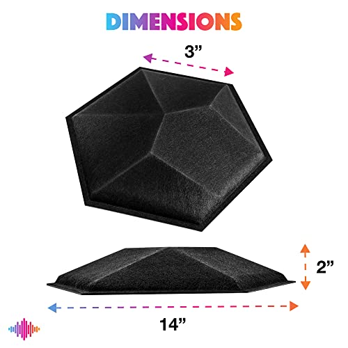 Sonic Acoustics 12 Pack 3D Hexagon Acoustic Panels 14" X 12" X 0.2" High Density Acoustic Absorption Panels, 3D Soundproofing Insulation Panel (Black)