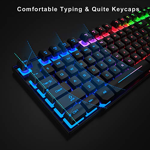 BlueFinger RGB Gaming Keyboard and Backlit Mouse and Headset Combo,USB Wired Backlit Keyboard,LED Gaming Keyboard Mouse Set,Headset with Microphone for Laptop PC Computer Game and Work