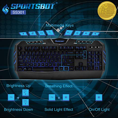 Soundbot SportsBot SS301 Blue LED Gaming Over-Ear Headset Headphone, Keyboard & Mouse Combo Set w/ 40mm Speaker Driver, Microphone, Multimedia Keys & Window Key Lock, 4 DPI Levels (BLU)