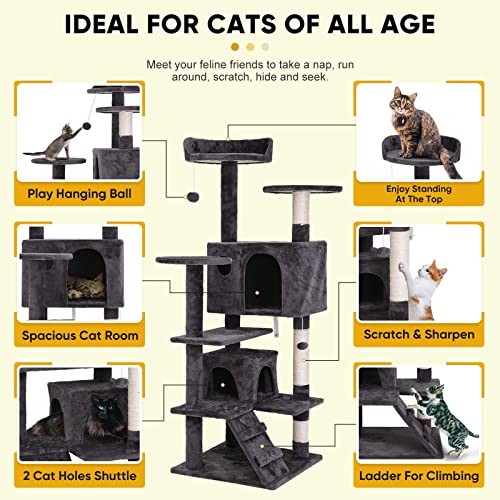 Nova Microdermabrasion 54in Cat Tree Tower for Indoor Cats Multi-Level Cat Condo Cat Bed Furniture with Scratching Post Kittens Activity Center