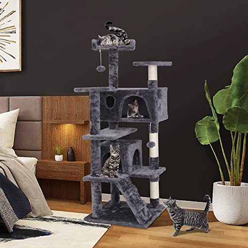 Nova Microdermabrasion 54in Cat Tree Tower for Indoor Cats Multi-Level Cat Condo Cat Bed Furniture with Scratching Post Kittens Activity Center