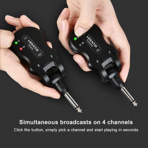 LEKATO Wireless Guitar System 5.8 Wireless Guitar Transmitter Receiver Rechargeable Audio Wireless Transmitter Receiver 4 Channels Transmission Range for Electric Guitar Bass (Black)