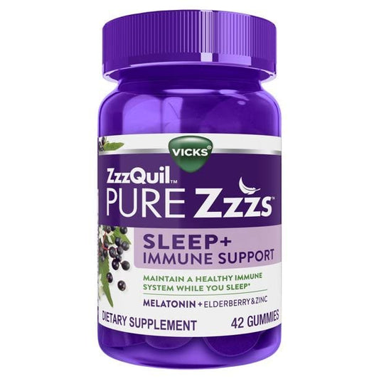 Vicks ZzzQuil Pure Zzzs Sleep + Immune Support Gummies with Melatonin, Elderberry & Zinc, 42 ct, 0.42 pounds