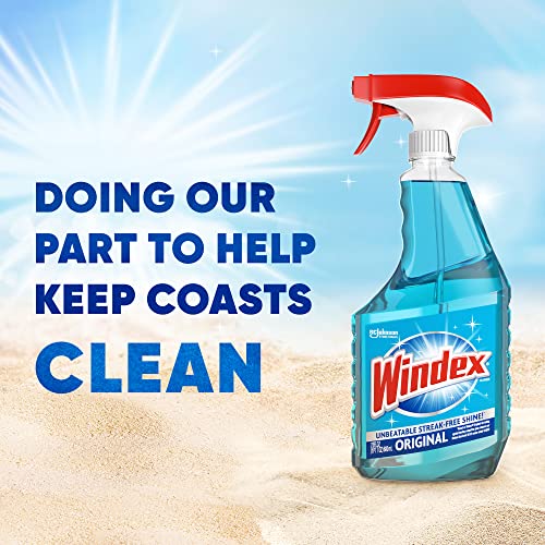 Windex Glass Cleaner Spray Refill, Original Blue Window Cleaner Works on Smudges and Fingerprints, Bottle Made from 100% Recovered Coastal Plastic, 2L