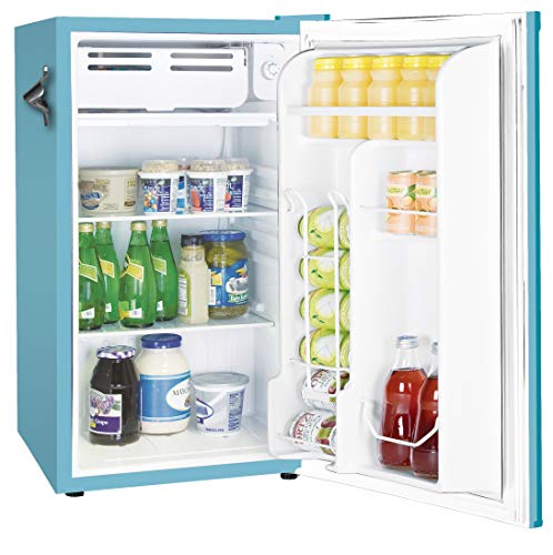 Frigidaire EFR376-BLUE 3.2 Cu Ft Blue Retro Bar Fridge with Side Bottle Opener