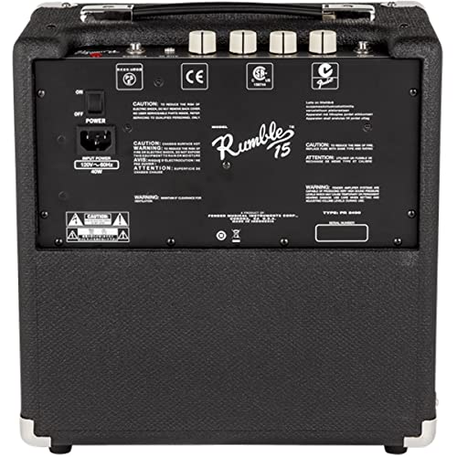 Fender Rumble 15 V3 Bass Amp for Bass Guitar, 15 Watts, with 2-Year Warranty 6 Inch Speaker, with Overdrive Circuit and Mid-Scoop Contour Switch