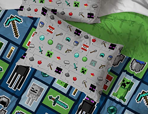 Jay Franco Minecraft Monster Hunters 5 Piece Queen Bed Set - Includes Reversible Comforter & Sheet Set - Bedding Features Creeper - Super Soft Fade Resistant Microfiber (Official Minecraft Product)