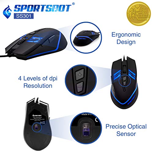 Soundbot SportsBot SS301 Blue LED Gaming Over-Ear Headset Headphone, Keyboard & Mouse Combo Set w/ 40mm Speaker Driver, Microphone, Multimedia Keys & Window Key Lock, 4 DPI Levels (BLU)