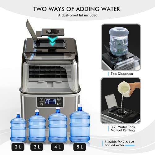 COSTWAY Countertop Ice Maker, 40LBS/24H Portable Compact Ice Machine with Top Inlet Hole, Auto Self-Cleaning Function, 24 pcs Ice Cube in 15 Mins, Ice Scoop and Basket Perfect for Home, Party, Office