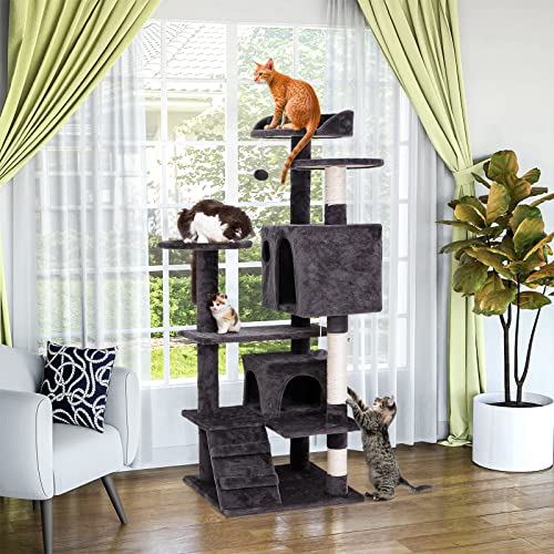 Nova Microdermabrasion 54in Cat Tree Tower for Indoor Cats Multi-Level Cat Condo Cat Bed Furniture with Scratching Post Kittens Activity Center