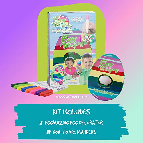 The Eggmazing Egg Decorator The Original Easter Egg Decorator Kit - Arts and Crafts Set - Includes Egg Decorating Spinner and 8 Colorful Quick Drying Non Toxic Markers [Packaging May Vary]
