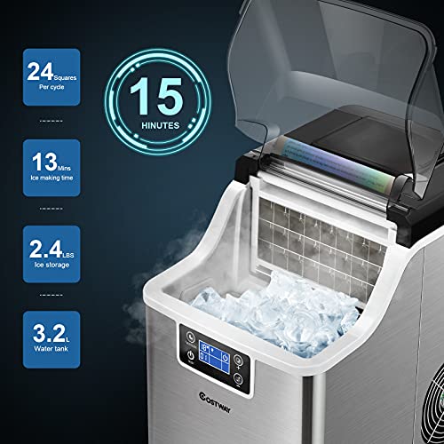 COSTWAY Countertop Ice Maker, 40LBS/24H Portable Compact Ice Machine with Top Inlet Hole, Auto Self-Cleaning Function, 24 pcs Ice Cube in 15 Mins, Ice Scoop and Basket Perfect for Home, Party, Office