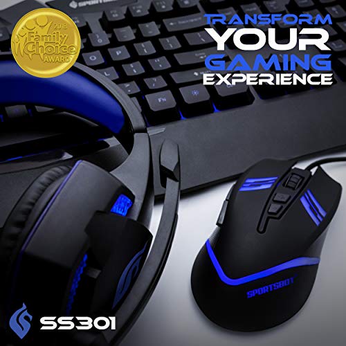 Soundbot SportsBot SS301 Blue LED Gaming Over-Ear Headset Headphone, Keyboard & Mouse Combo Set w/ 40mm Speaker Driver, Microphone, Multimedia Keys & Window Key Lock, 4 DPI Levels (BLU)