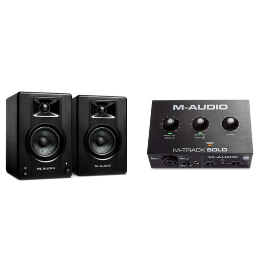 M-Audio Recording, Streaming and Podcasting Bundle – M-Track Solo USB Audio Interface and 120W BX3 Stereo Speakers, Plus a Software Suite Included