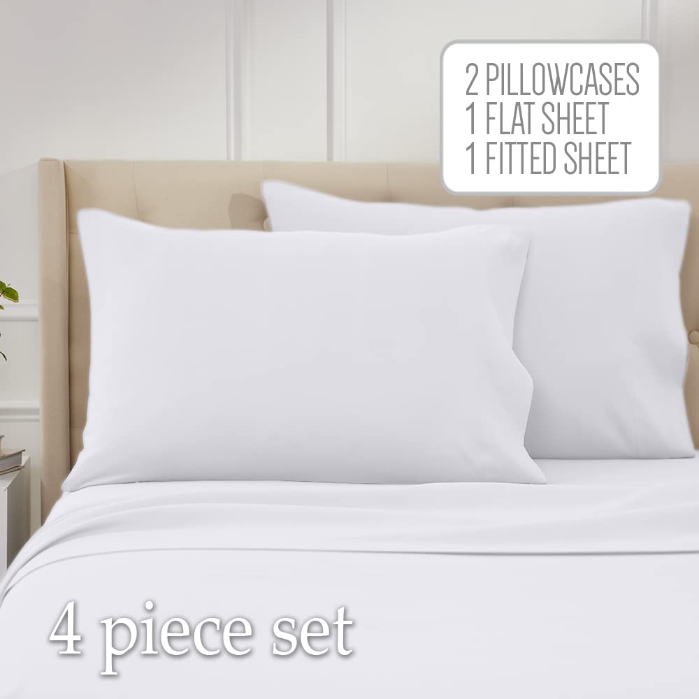 lalaLOOM Queen Bed Sheet Set, Soft Microfiber Hotel Luxury Bedding, Extra Deep Pocket, 4 Piece Sheets and Pillowcase Sets, Breathable Wrinkle, Fade Resistant, Machine Washable Linen, Bright White