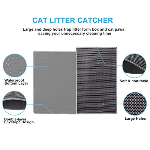 Pieviev Cat Litter Mat Double Layer Waterproof Urine Proof Trapping Mat 1 Pack (Gray, 24x15 Inch (Pack of 1))