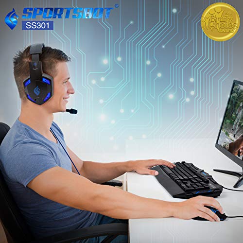 Soundbot SportsBot SS301 Blue LED Gaming Over-Ear Headset Headphone, Keyboard & Mouse Combo Set w/ 40mm Speaker Driver, Microphone, Multimedia Keys & Window Key Lock, 4 DPI Levels (BLU)