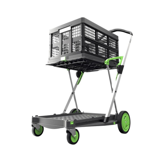 CLAX® The Original | Made in Germany | Multi use Functional Collapsible carts | Mobile Folding Trolley | Shopping cart with Storage Crate | Platform Truck (Green)