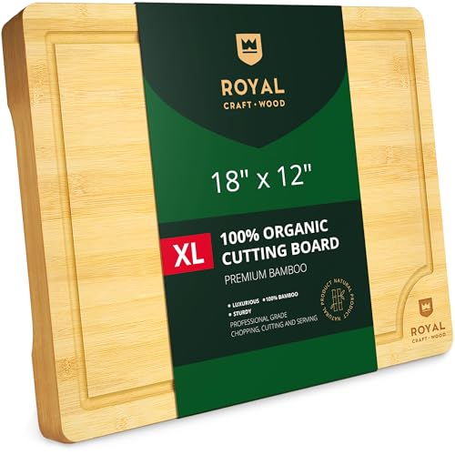 ROYAL CRAFT WOOD Extra Large Cutting Boards for Kitchen Meal Prep & Serving-Bamboo Wood Cutting Board with Deep Juice Groove - Charcuterie & Chopping Butcher Block for Meat - Gadgets Gift (XL 18x12")