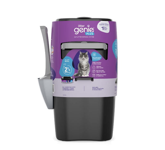 Litter Genie Plus Pail (Black) | Cat Litter Box Waste Disposal System for Odor Control | Includes 1 Square Refill Bag