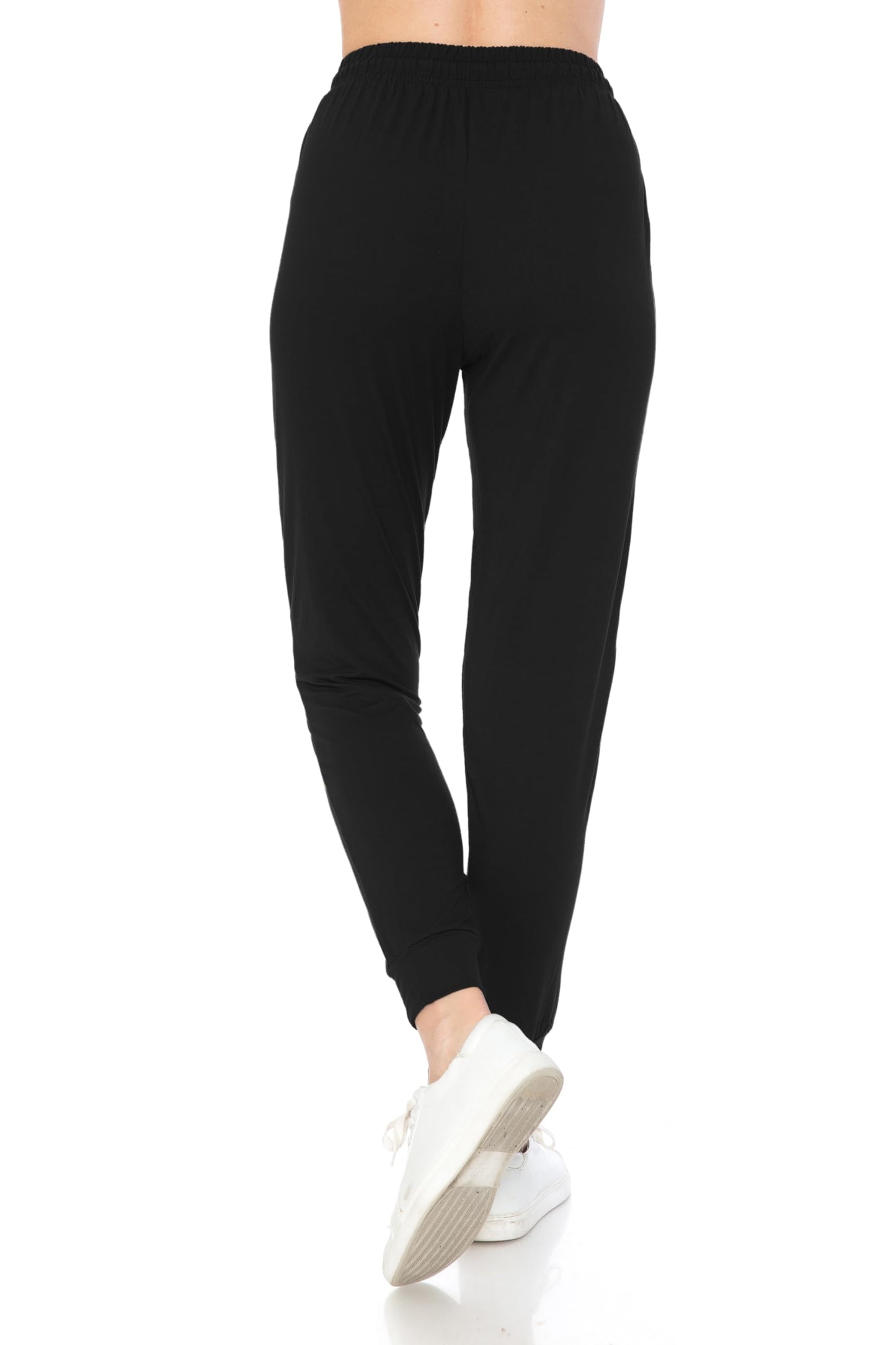 Leggings Depot Womens Relaxed fit Jogger Pants - Track Cuff Sweatpants with Pockets, Black, Small
