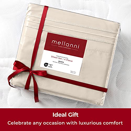 Mellanni Queen Bed Sheets - 4 PC Iconic Collection Bedding Sheets & Pillowcases - Hotel Luxury, Extra Soft, Cooling Bed Sheets - Deep Pocket up to 16" - Wrinkle, Fade, Stain Resistant (Queen, Sand)