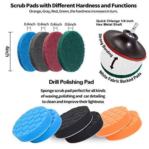 JUSONEY Drill Brush Scrub Pads 38 Piece Power Scrubber Cleaning Kit - All Purpose Cleaner Scrubbing Cordless Drill for Cleaning Pool Tile, Sinks, Bathtub, Brick, Ceramic, Marble, Auto, Boat