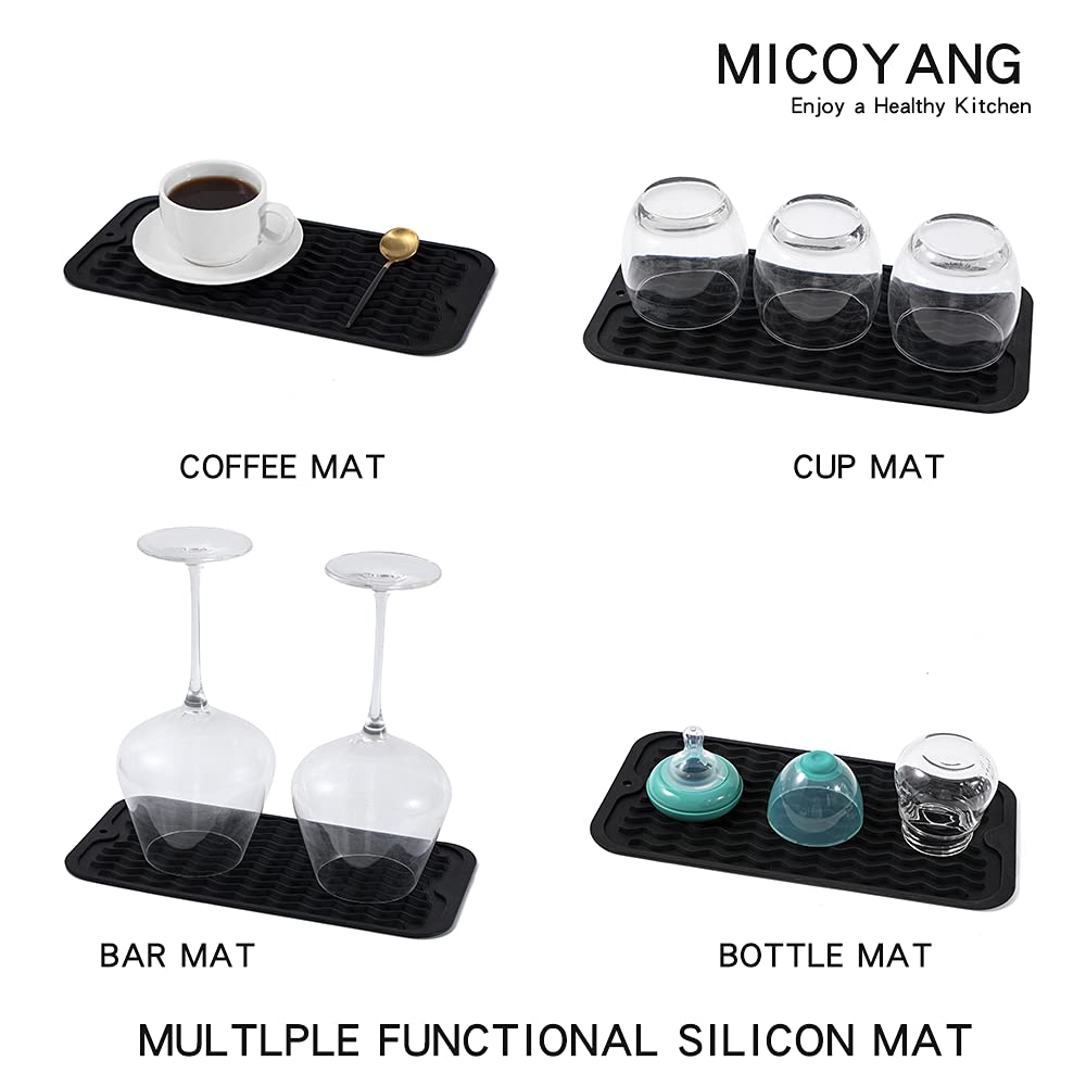 MicoYang Silicone Dish Drying Mat for Multiple Usage,Easy clean,Eco-friendly,Heat-resistant Silicone Mat for Kitchen Counter,Sink,Bar,Bottle,or Cup Black S 12 inches x 6 inches
