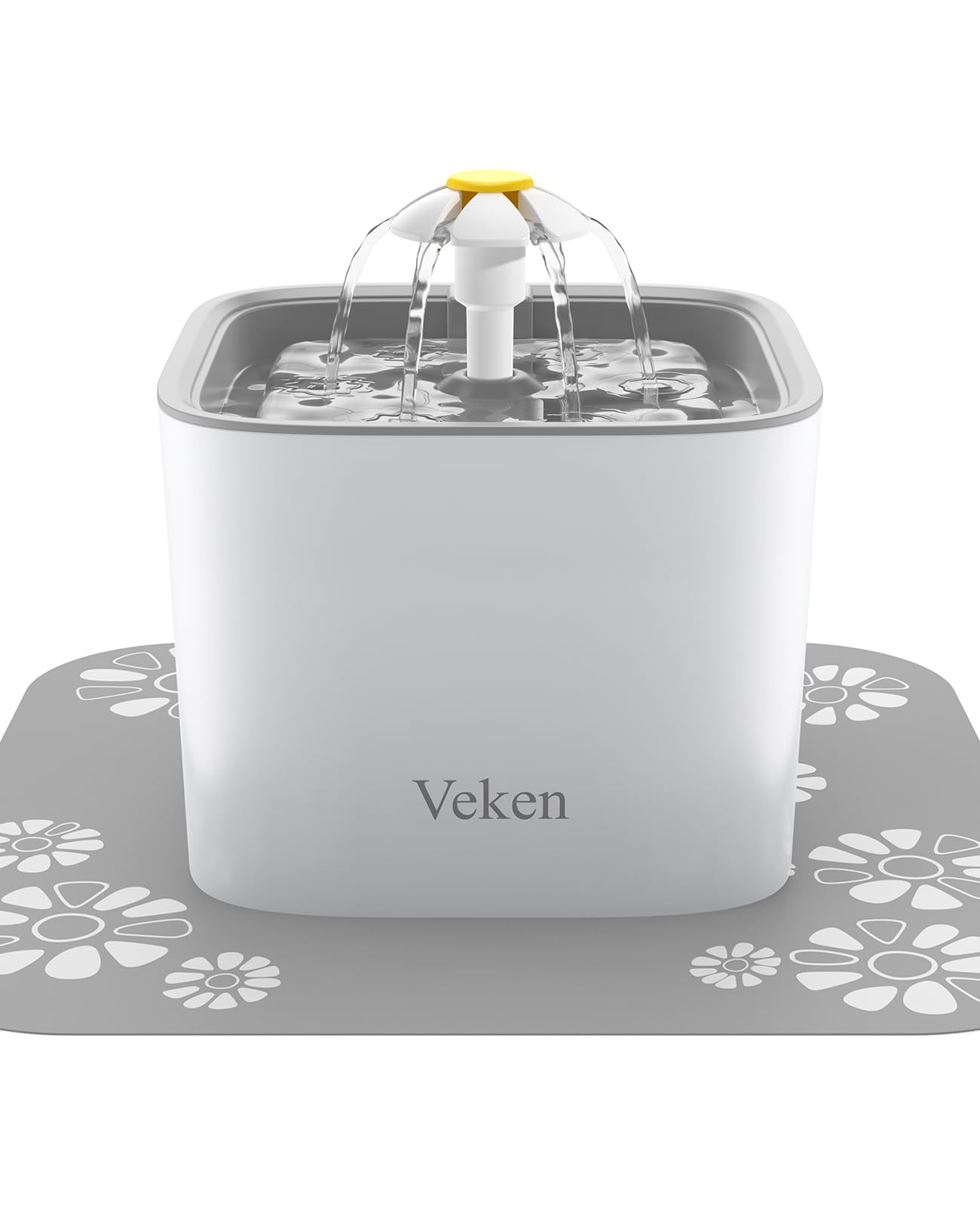 Veken Pet Fountain, 84oz/2.5L Automatic Cat Water Fountain Dog Water Dispenser with 3 Replacement Filters & 1 Silicone Mat for Cats, Dogs, Multiple Pets, Grey