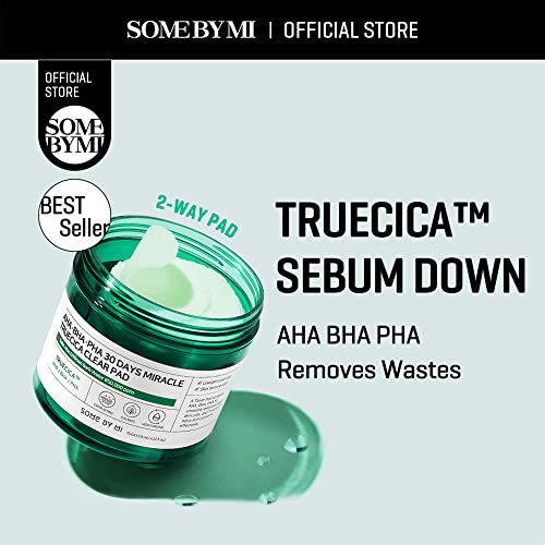 SOME BY MI AHA BHA PHA 30 Days Miracle Truecica Clear Pad - 70 Pads, 4.22Oz - Mild Exfoliating Face Toner Pads Korean for Sensitive Skin - Acne Care, Remove Dead Cells and Wastes - Korean Skin Care